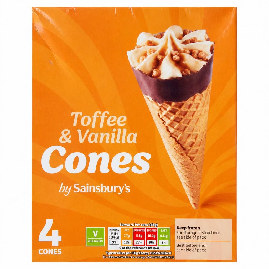 Sainsbury's Toffee & Vanilla Cones 4x110ml