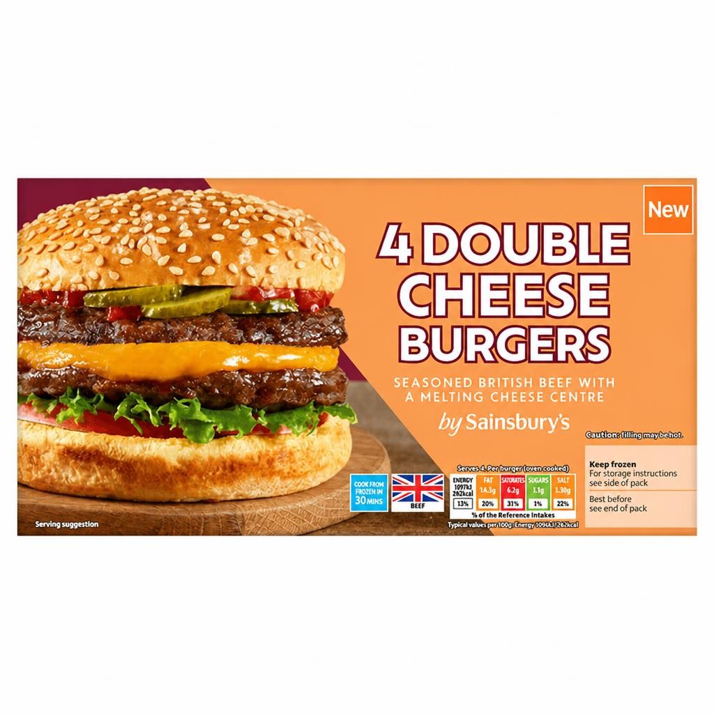 Sainsbury's Double Cheese Burgers x4 568g