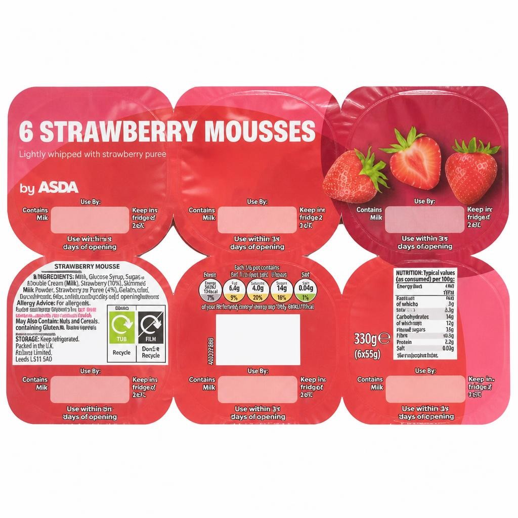 ASDA Strawberry Mousses 6 x 55g (330g)