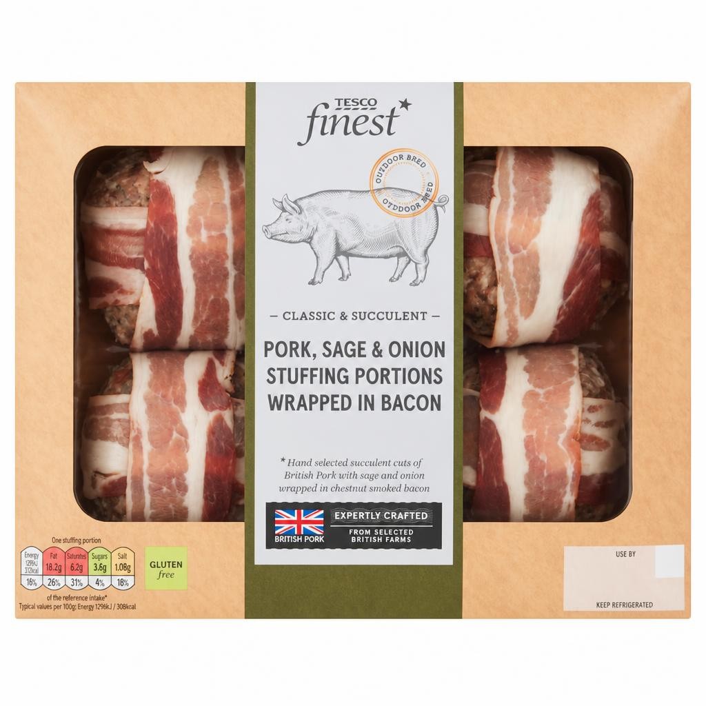 Tesco Finest Signature 4 Bacon, Sage & Onion Stuffing Portions 360g