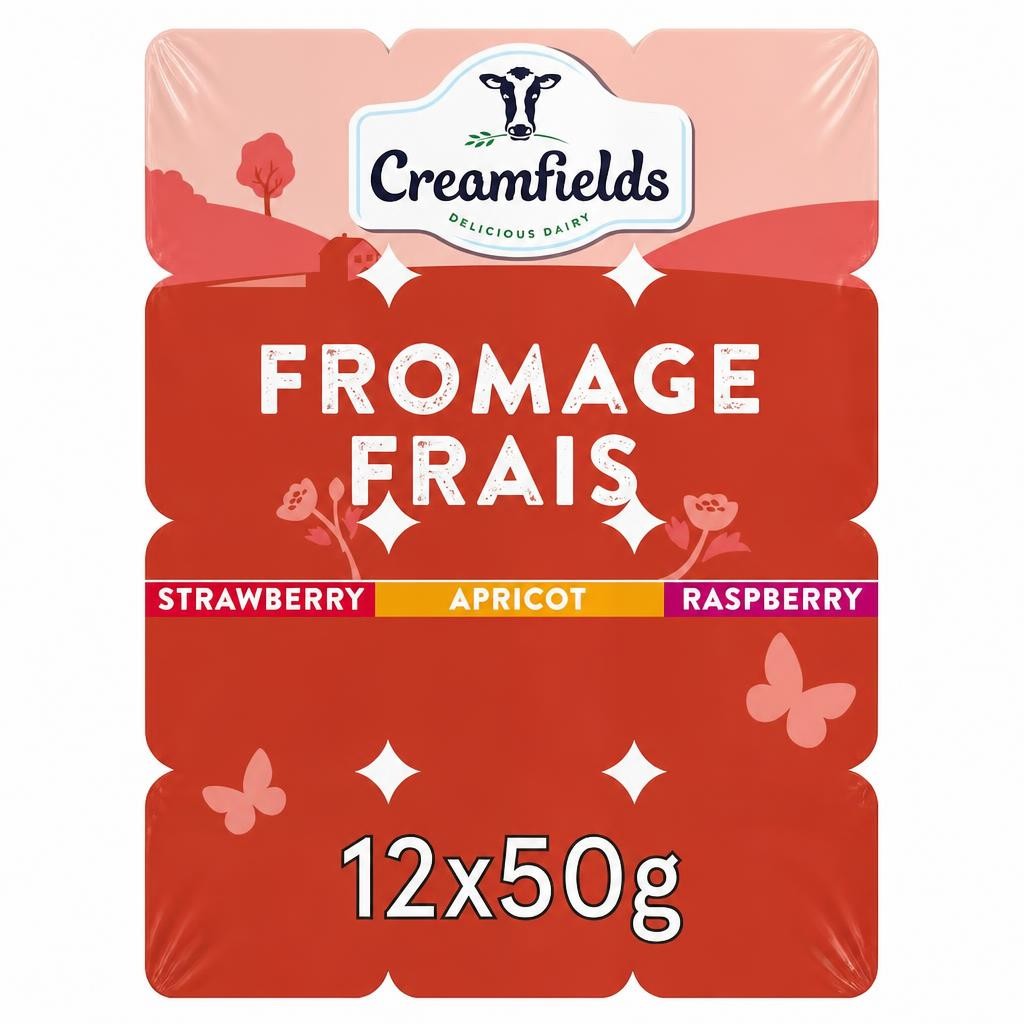 Creamfields Apricot Strawberry Raspberry Fromage Frais 12 X 50G