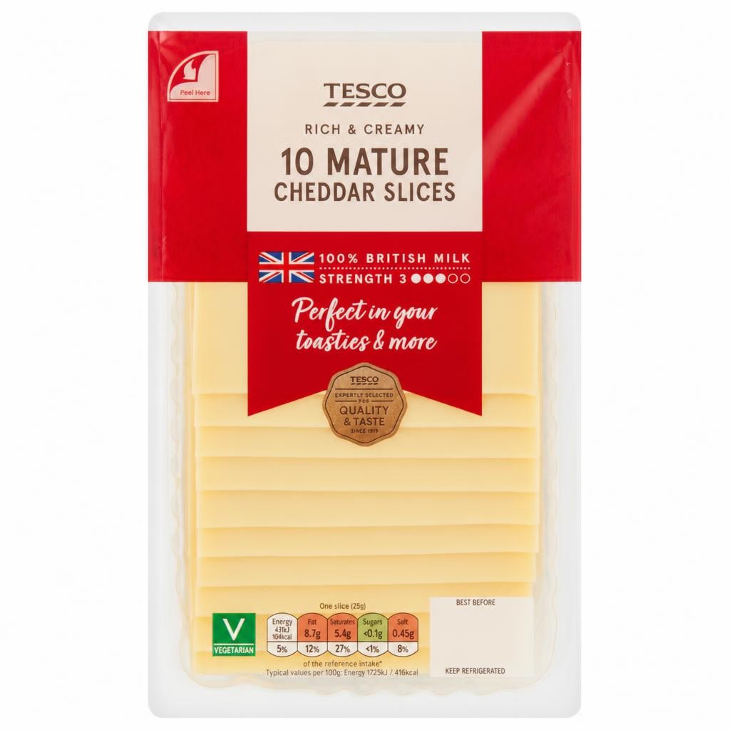Tesco British Mature Cheddar Cheese 10 Slices, 250 G