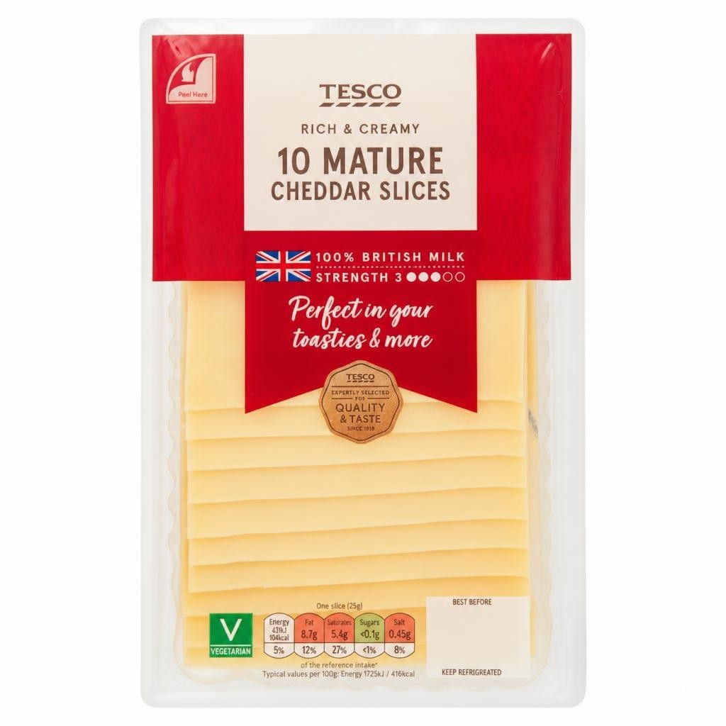 Tesco British Mature Cheddar Cheese 10 Slices, 250 G