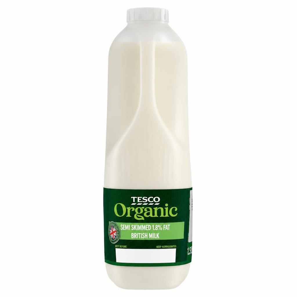 Tesco Organic British Semi Skimmed Milk 1.136L, 2 Pint