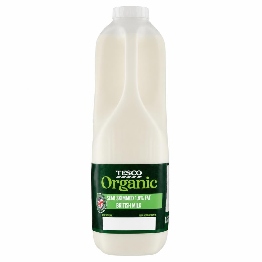 Tesco Organic British Semi Skimmed Milk 1.136L, 2 Pint