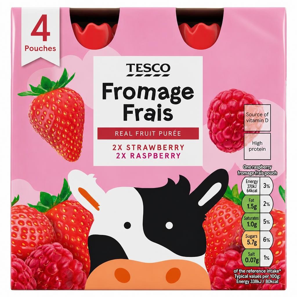 Tesco Fromage Frais Pouches - Strawberry & Raspberry 4 x 80g