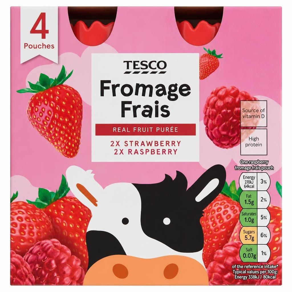 Tesco Fromage Frais Pouches - Strawberry & Raspberry 4 x 80g