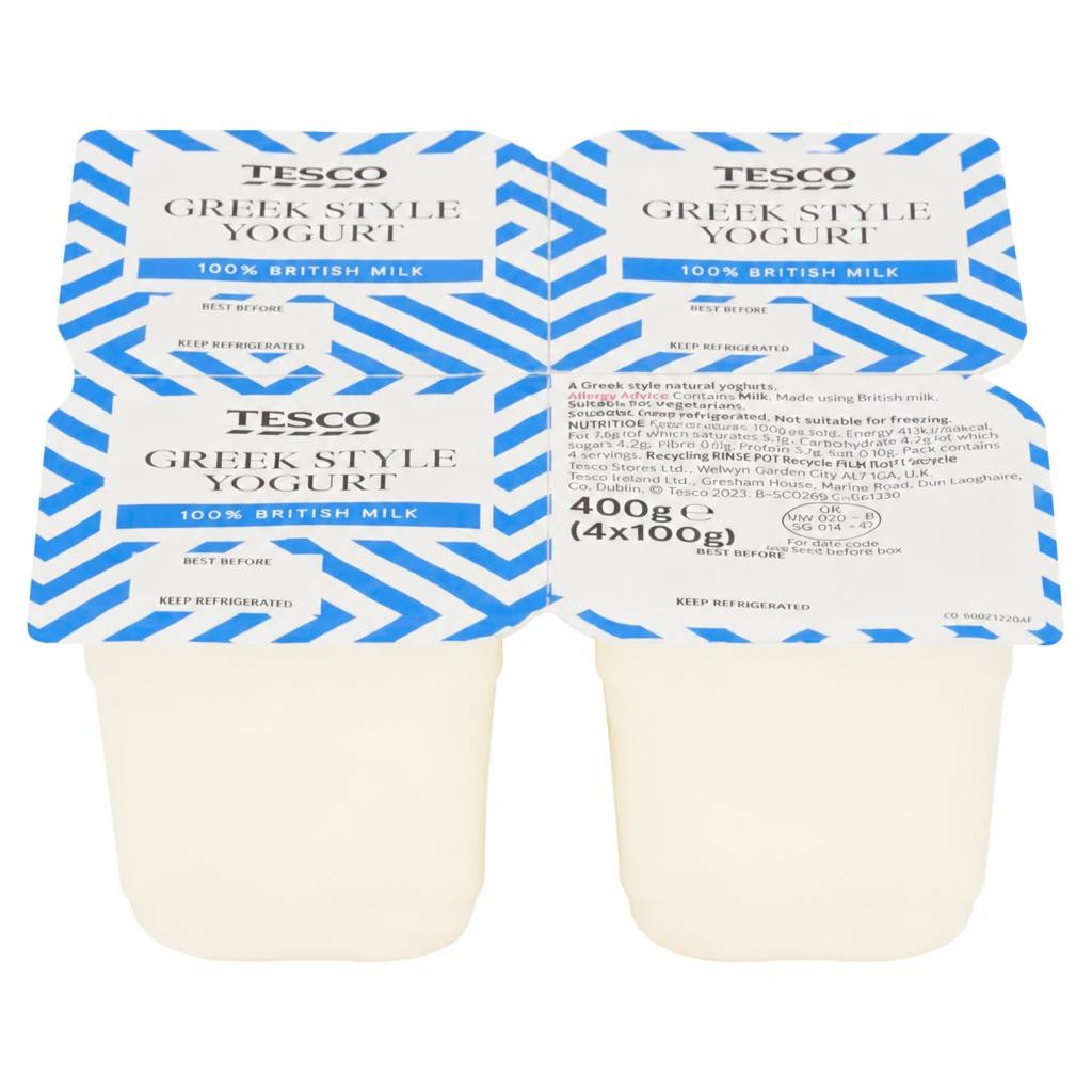 Tesco Greek Style Yogurt 4 X 100G