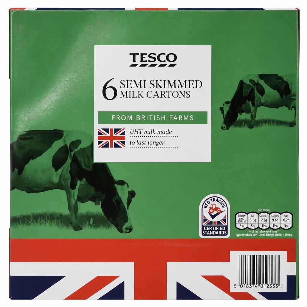 Tesco British Semi Skimmed Uht Milk 6 X 1 Litre