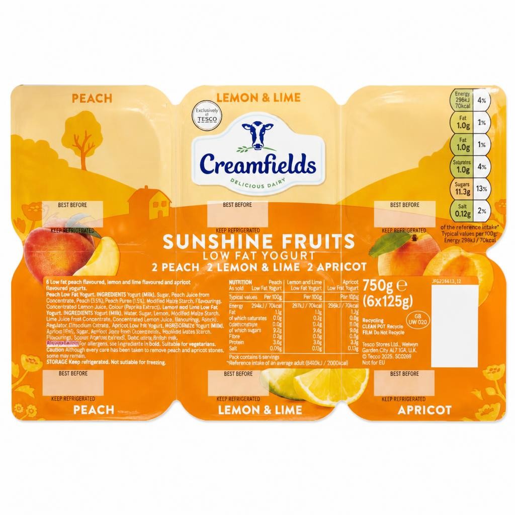 Creamfields Low Fat Sunshine Fruit Yogurt 6X125g