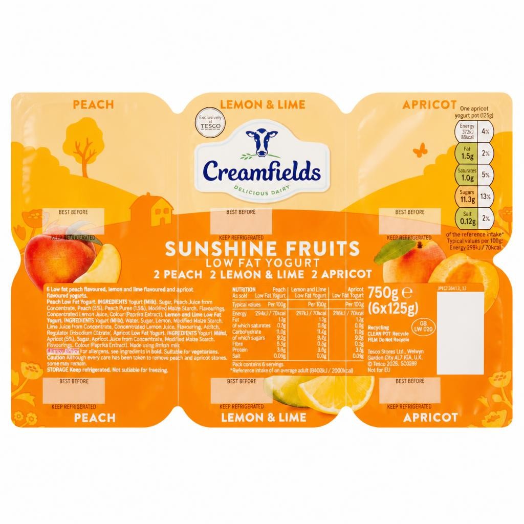 Creamfields Low Fat Sunshine Fruit Yogurt 6X125g