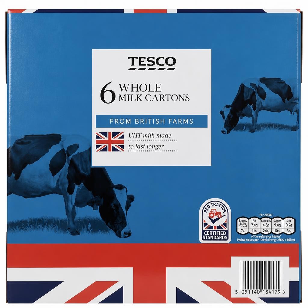 Tesco British Whole Uht Milk 6 X 1 Litre