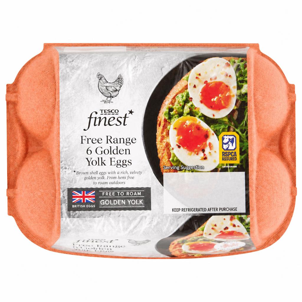Tesco Finest Free Range 6 Golden Yolk Eggs