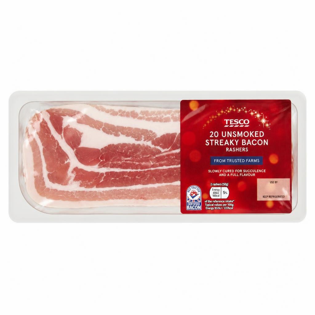 Tesco Unsmoked Streaky Bacon 500g