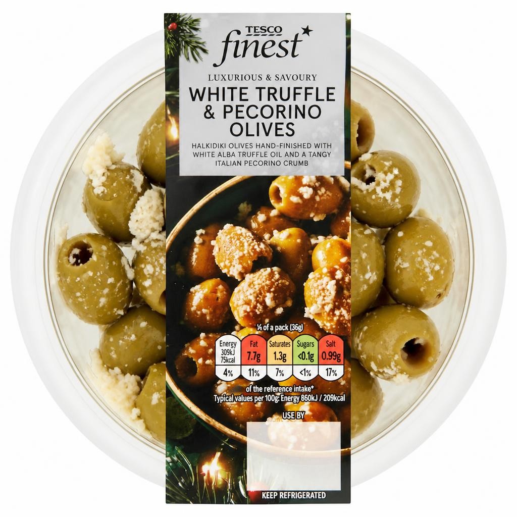 Tesco Finest White Truffle & Pecorino Olives 145g