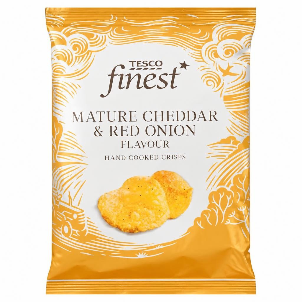 Tesco Finest Mature Cheddar & Onion Crisps 150G
