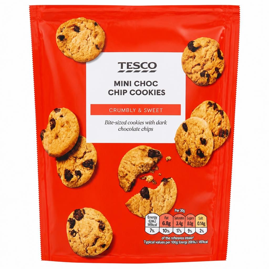 Tesco Mini Choc Chip Cookies 90g Pouch