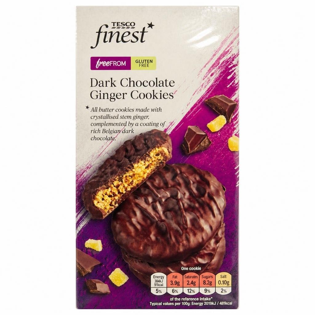 Tesco Free From Dark Chocolate & Ginger Cookies 150g