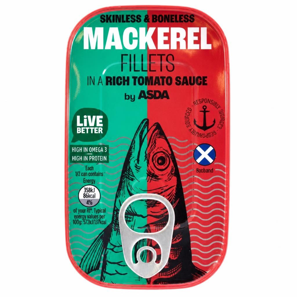 ASDA Skinless & Boneless Mackerel Fillets in a Rich Tomato Sauce 125g