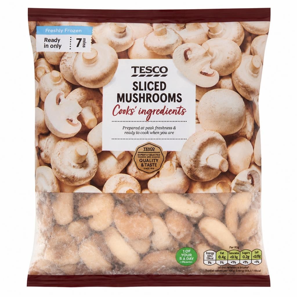 Tesco Frozen Sliced Mushrooms 500G