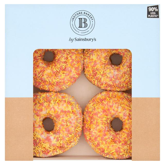 Sainsbury's White Iced Ring Doughnuts x4