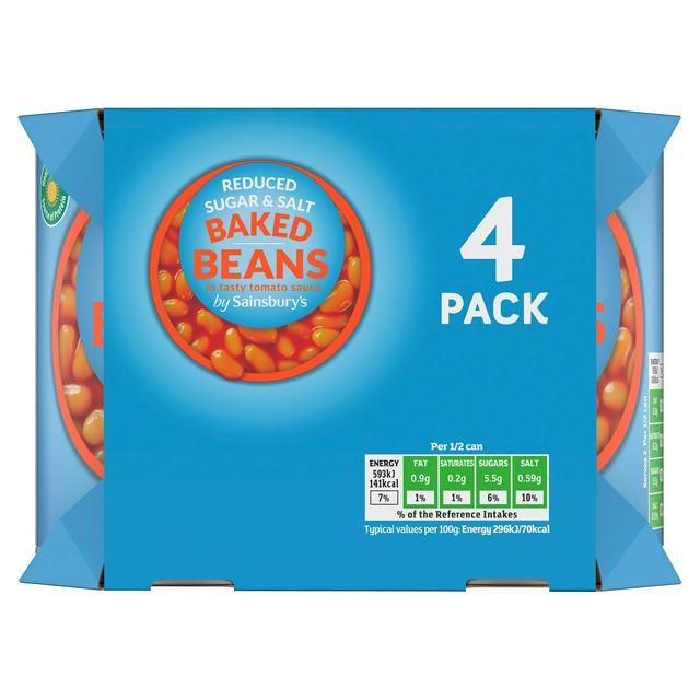 Sainsbury's Reduced Sugar & Salt Baked Beans In Tomato Sauce 4x400g