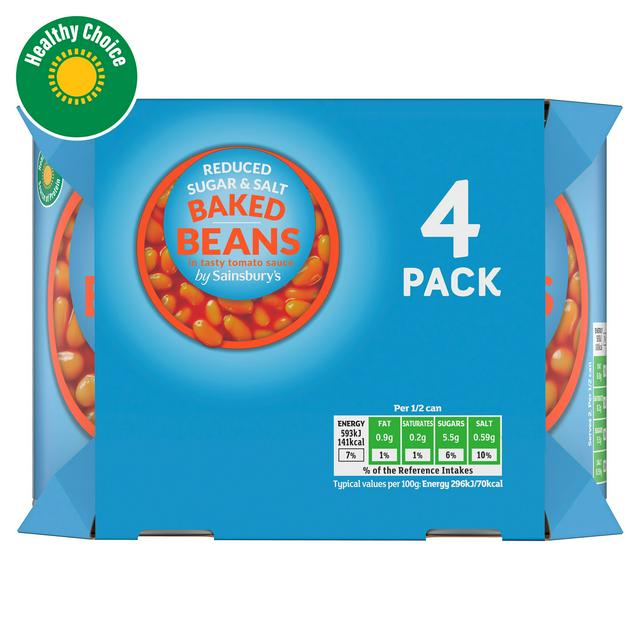 Sainsbury's Reduced Sugar & Salt Baked Beans In Tomato Sauce 4x400g