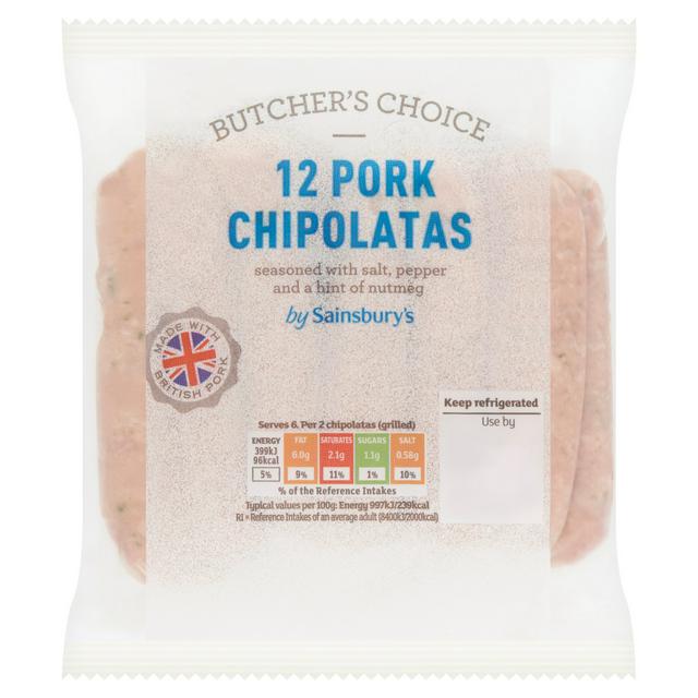 Sainsbury's Butcher's Choice British Pork Chipolata sausages x12 340g