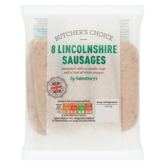 Sainsbury's Butcher's choice Lincolnshire British Pork Sausage x8 454g