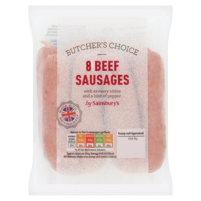 Sainsbury's Butcher's Choice British Fresh Beef Sausages x8 454g