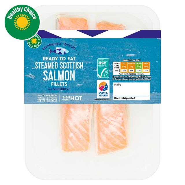 Sainsbury's Steamed ASC Scottish Salmon Portions x2 180g (Ready to eat)
