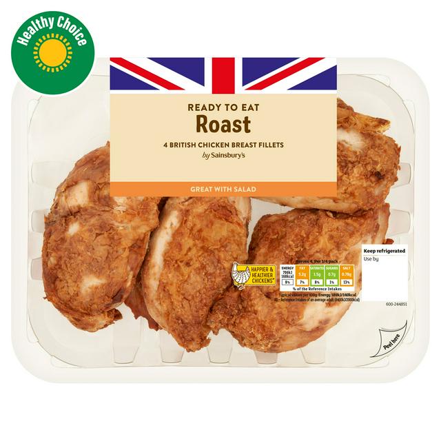 Sainsbury's Roast Boneless Cooked British Chicken Breast x4 480g