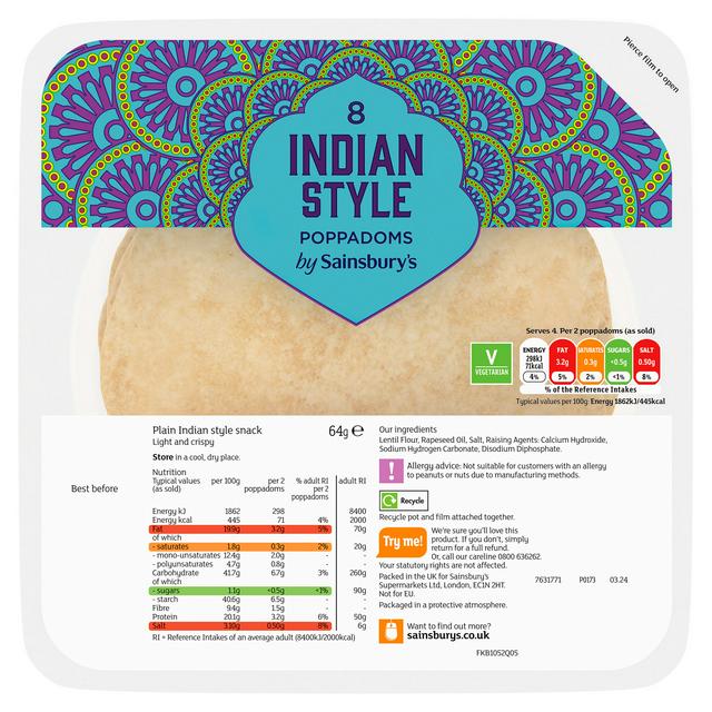 Sainsbury's Poppadoms Plain 64g