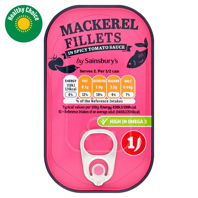 Sainsbury's Mackerel Fillets in Spicy Tomato Sauce 125g