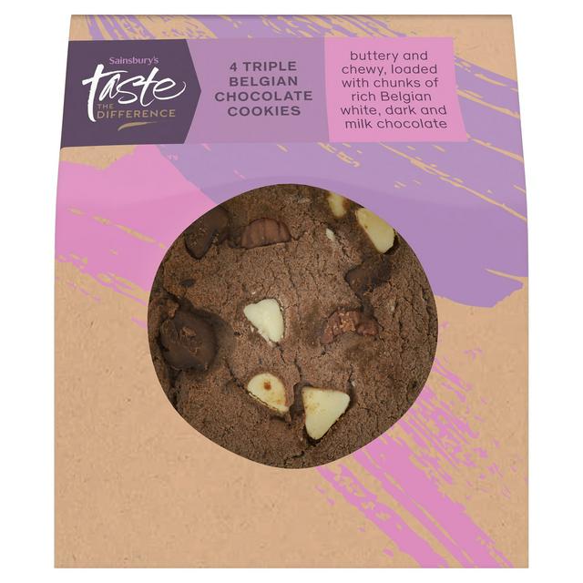 Sainsbury's Triple Belgian Chocolate Cookies, Taste the Difference x4