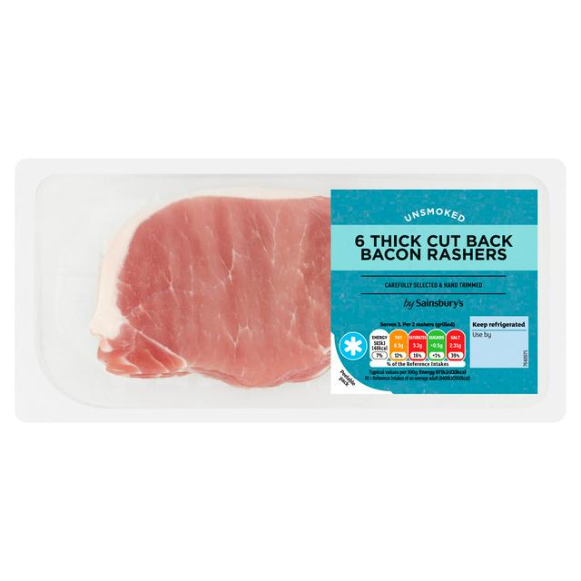 Sainsbury's Unsmoked Thick Cut Back Bacon Rashers x6 300g