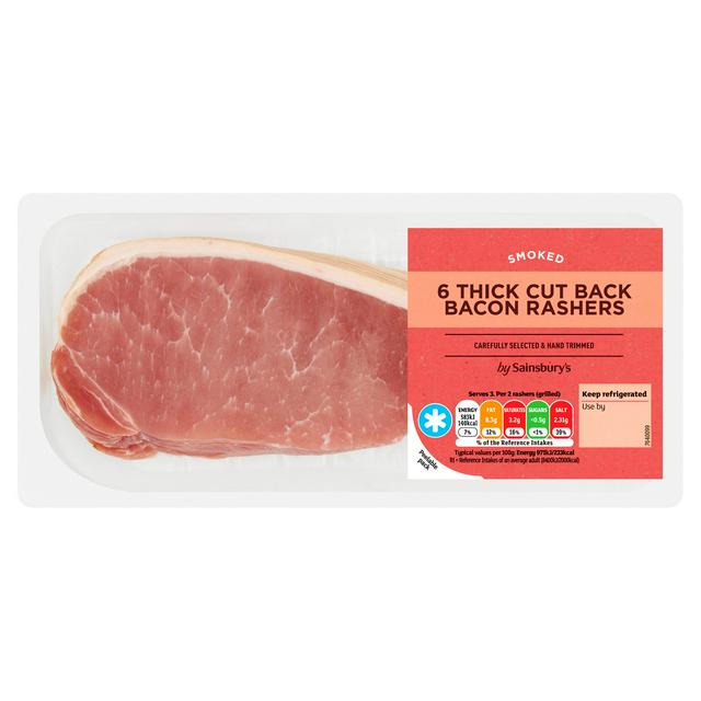 Sainsbury's Smoked Thick Cut Back Bacon Rashers X6 300g