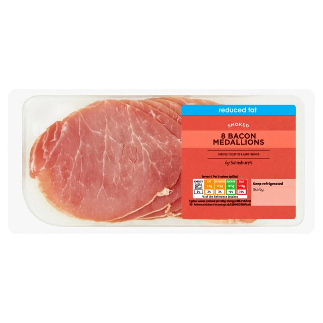 Sainsbury's Reduced Fat Smoked Bacon Medallions x8 200g