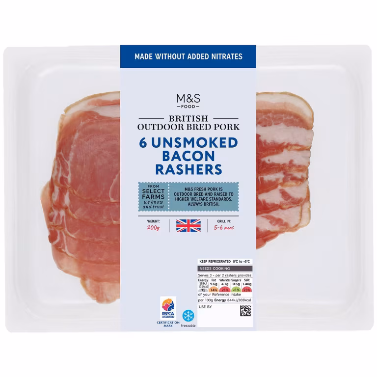 M&S British Outdoor Bred 6 Unsmoked Bacon Rashers