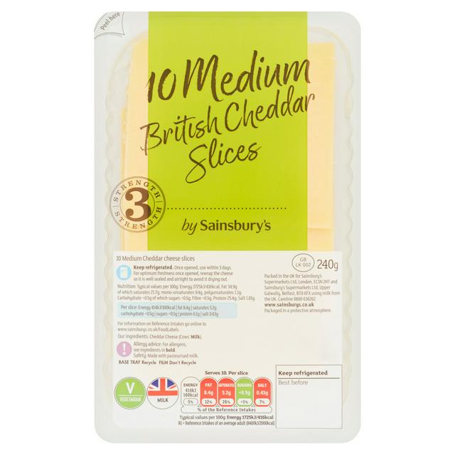 Sainsbury's British Medium Cheddar Cheese Slices 240g