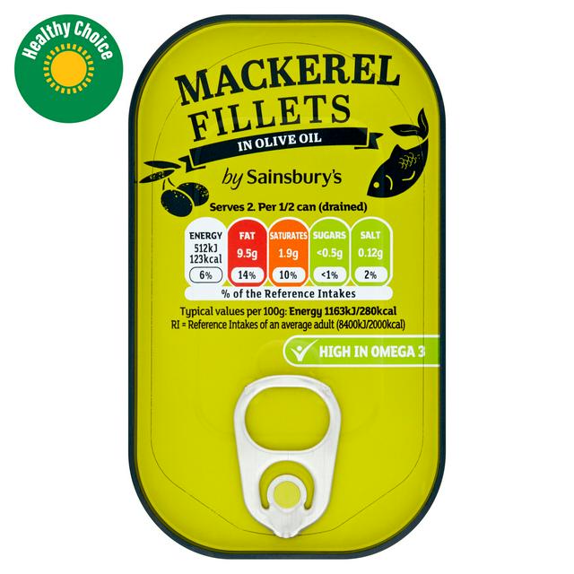 Sainsbury's Mackerel Fillets in Olive Oil 125g (88g*)