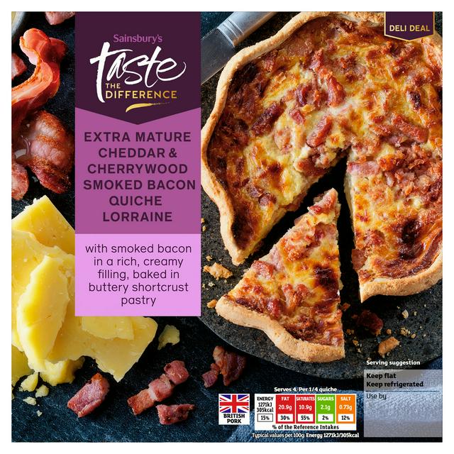 Sainsbury's Extra Mature Cheddar & Cherrywood Smoked Bacon Quich Lorraine, Taste the Difference 400g