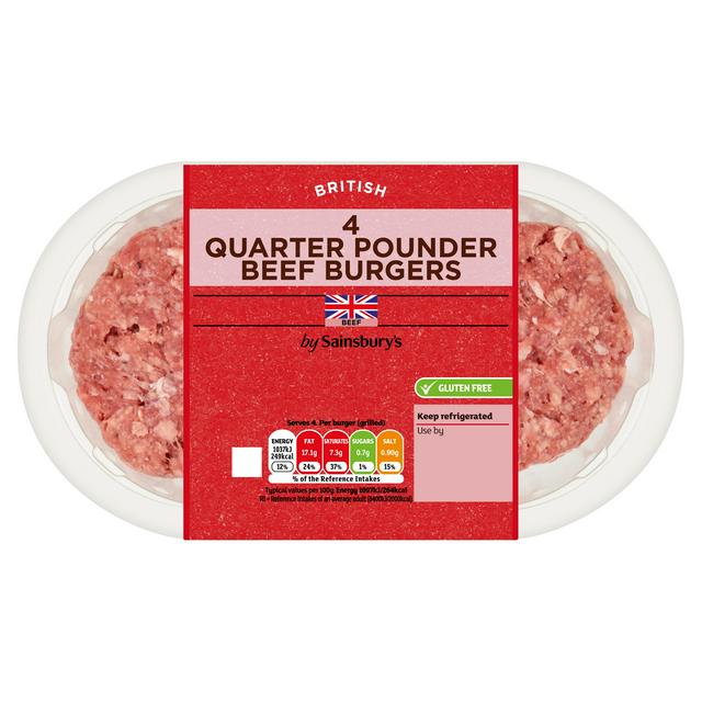 Sainsbury's 4 Quarter Pounder British Beef Burgers 454g