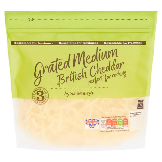 Sainsbury's British Medium Grated Cheddar Cheese 500g