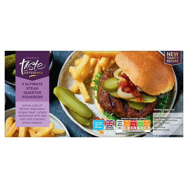 Sainsbury's Aberdeen Angus Quarter Pounders, Taste the Difference x4 454g