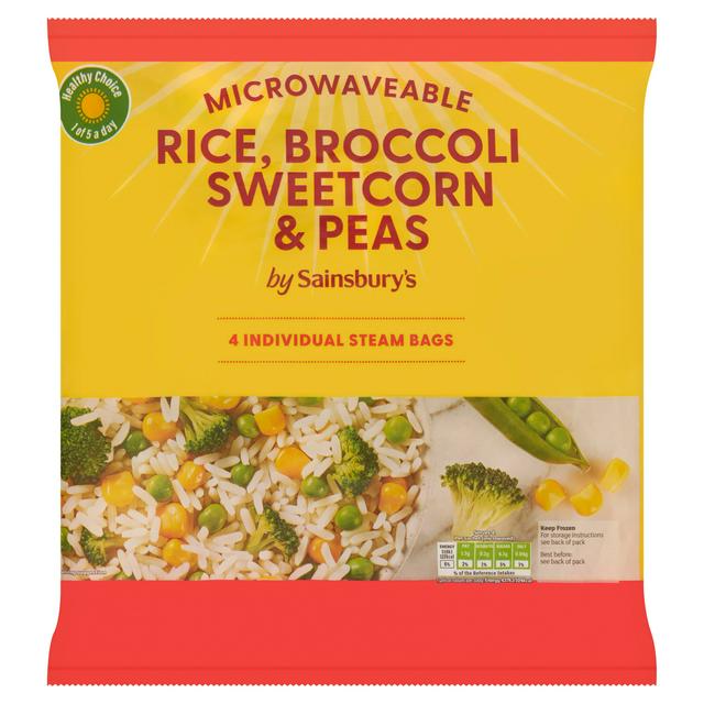 Sainsbury's Rice, Broccoli, Sweetcorn & Peas Microwaveable Steam Bags x4 540g