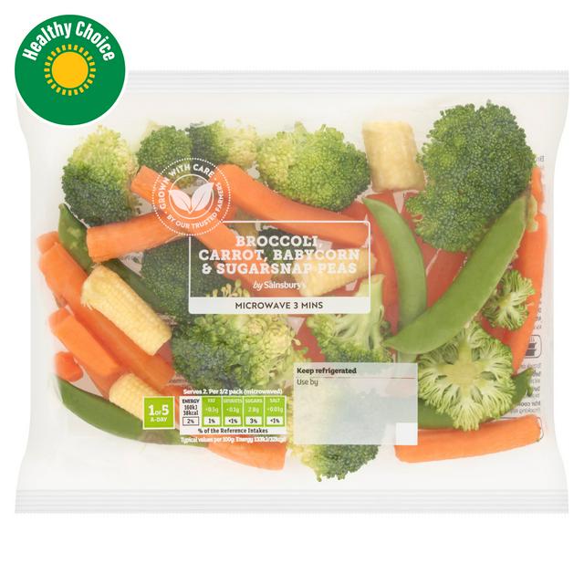 Sainsbury's Broccoli, Baby Corn, Carrots & Sugar Snap Peas 240g