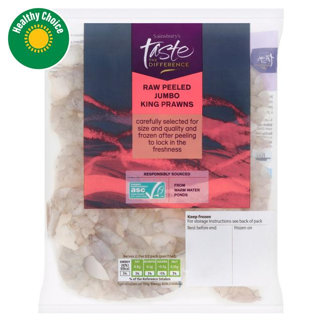 Sainsbury's Frozen Raw Peeled Jumbo King Prawns ASC, Taste the Difference 225g