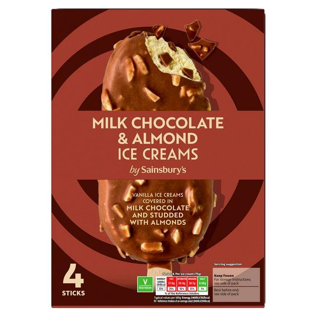 Sainsbury's Milk Chocolate & Almonds Ice Creams 4 X 110ml