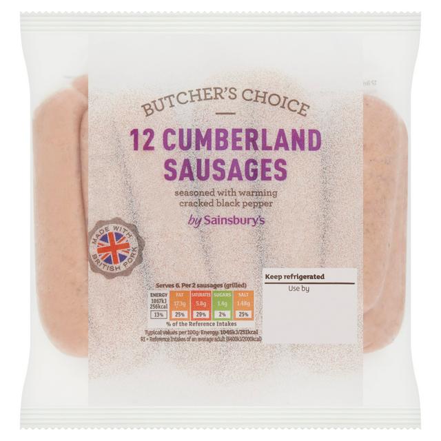 Sainsbury's Butcher's choice Cumberland British Pork Sausage x12 681g